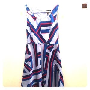 Flattering style blue and red dress